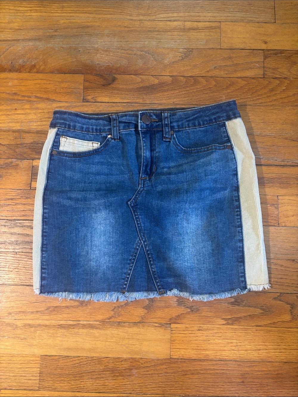 Joe's Jeans Girl’s 12 Blue Denim Mini Skirt with Cream Corduroy Side Panels